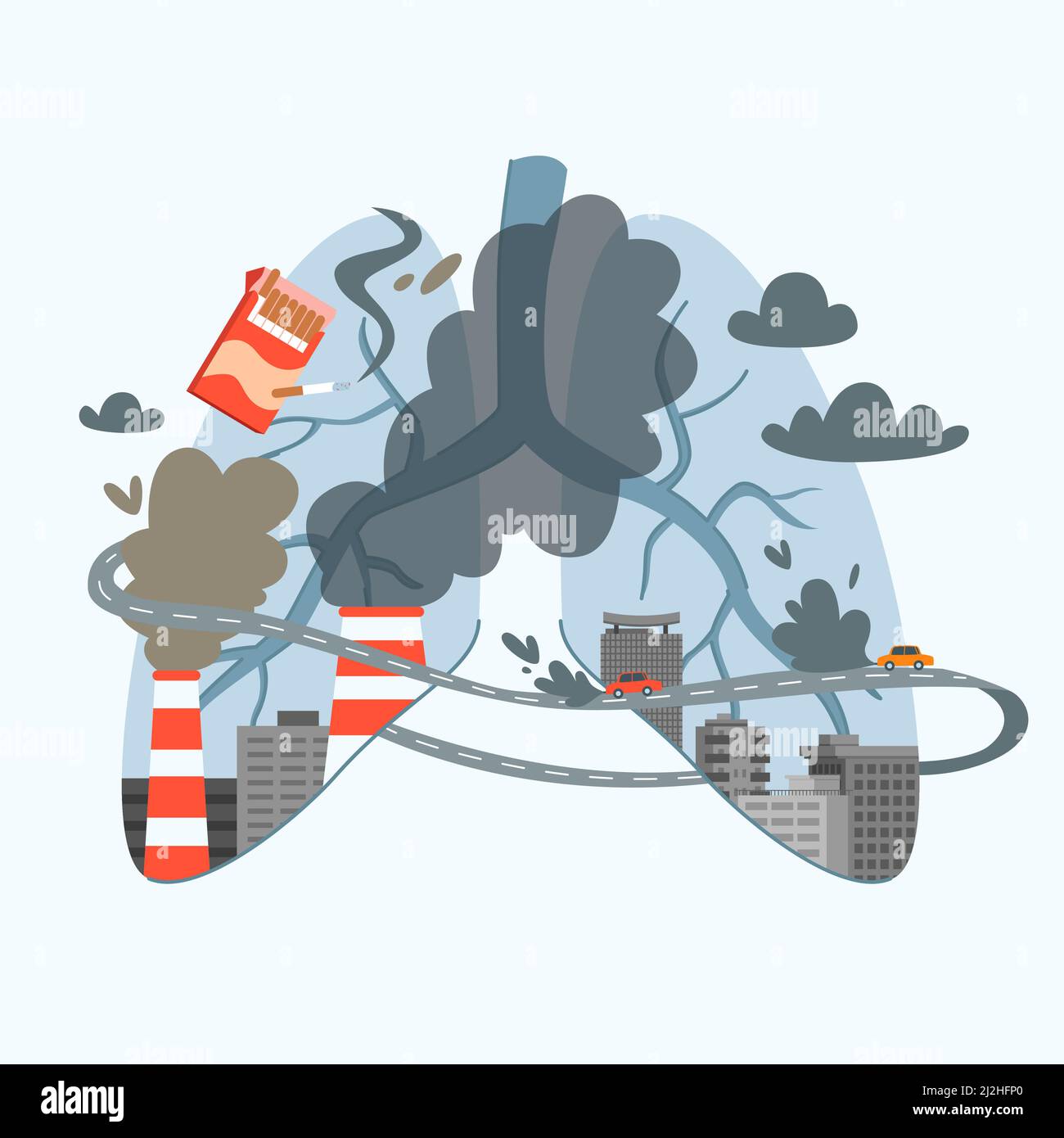 Effet de l'air pollué sur les poumons humains Illustration de Vecteur