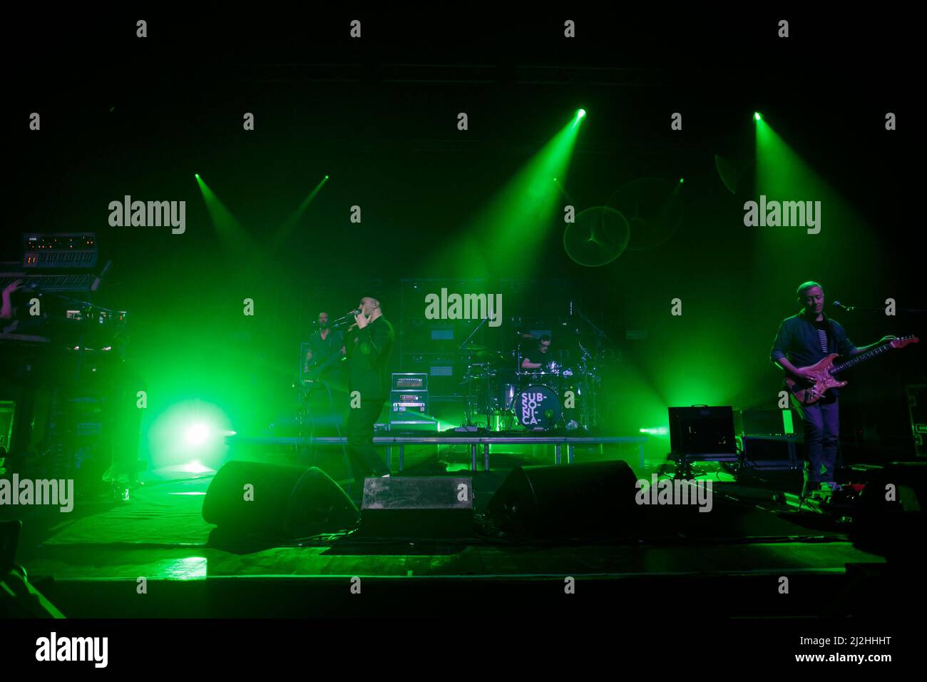 Le groupe italien Subsonica exécute en direct le premier concert de la tournée Microchip temporale tour à Turin après les restrictions de covid Banque D'Images