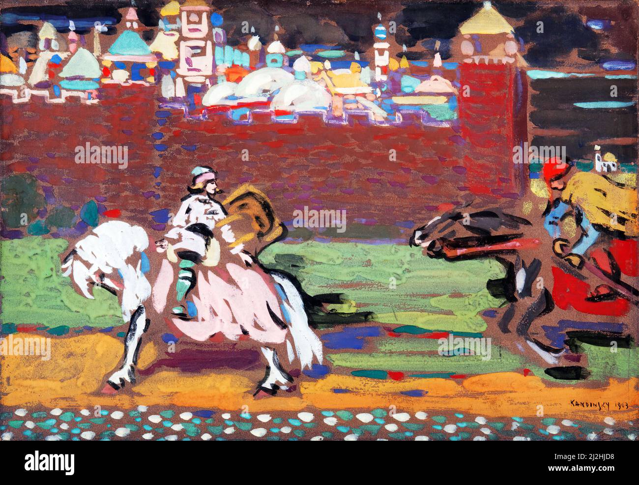 Art vintage par Wassily Kandinsky - Crusaders (1903). Banque D'Images Art vintage par Wassily Kandinsky - Crusaders (1903). Banque D'Images