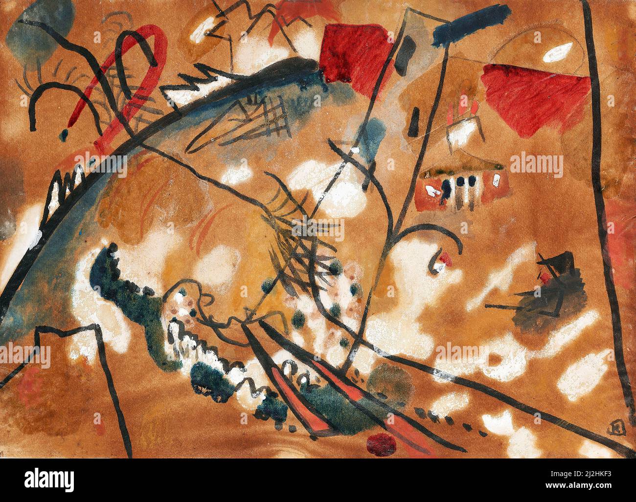 Peinture de Wassily Kandinsky, 1910s. Brouillon à improvisation 24 (Troïka II) (1911) - encre sur papier marron Banque D'Images