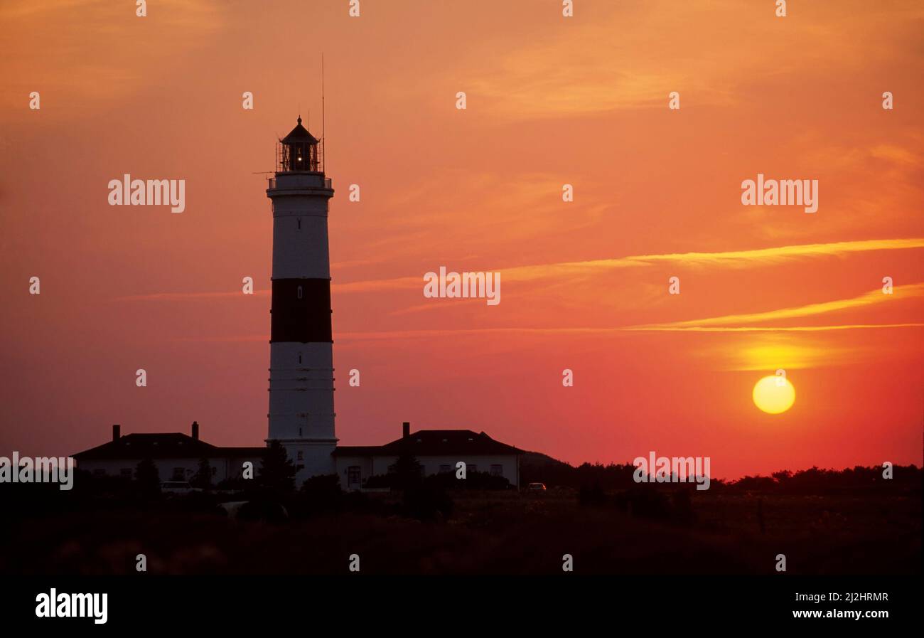 Phare de Kampen au coucher du soleil, île de Sylt, Schleswig-Holstein, Allemagne, Europe Banque D'Images