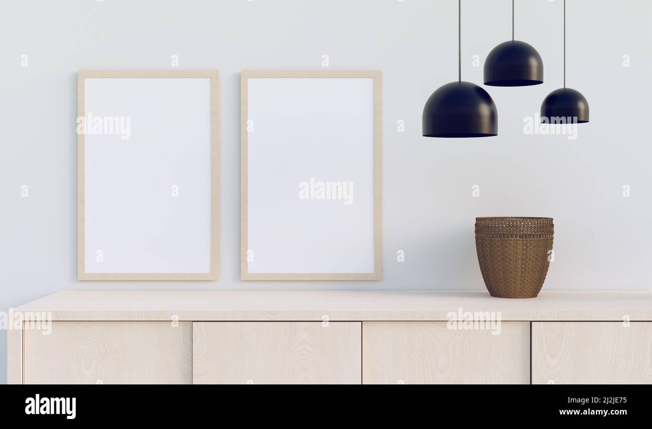 maquette de cadre photo dans une pièce minimale, 3d images de rendu Banque D'Images