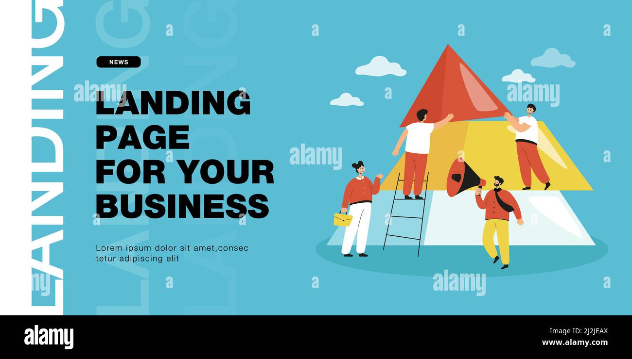 Équipe de gens d'affaires qui construisent la pyramide ensemble. Travail d'équipe de minuscules personnages partenaires masculins et féminins travaillant sur la coopération illustration vectorielle plate Illustration de Vecteur