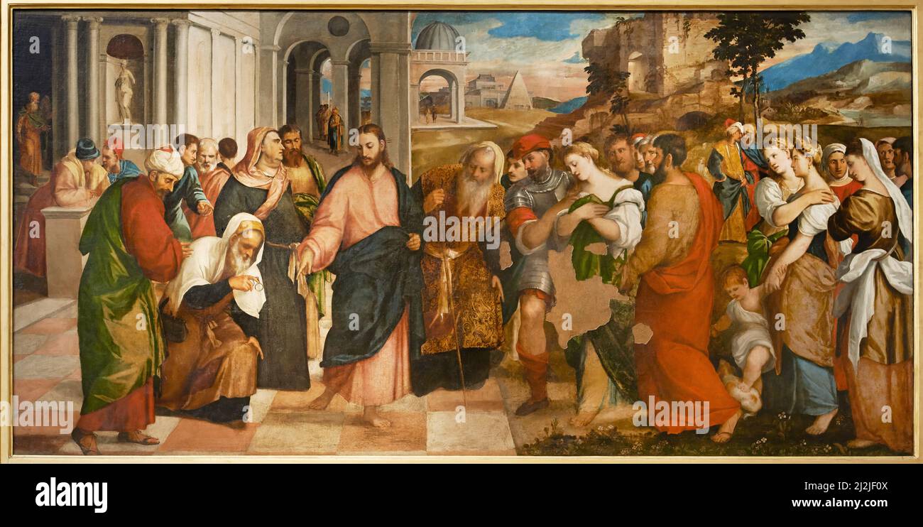 Christ et l'adultère - oille sur toile - Bonifacio Veronese - 1545 - Milano, Italie, Brera Art Gallery Banque D'Images