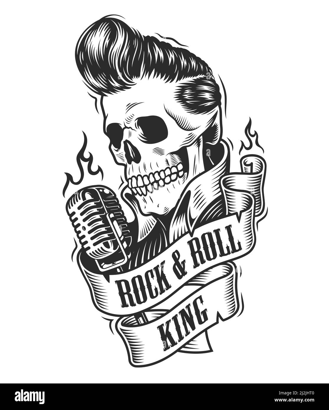 Crâne humain avec coiffure avec microphone et ruban. Illustration vectorielle Illustration de Vecteur