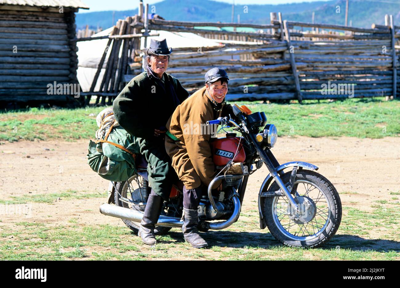 Mongolie. Deux motards Banque D'Images