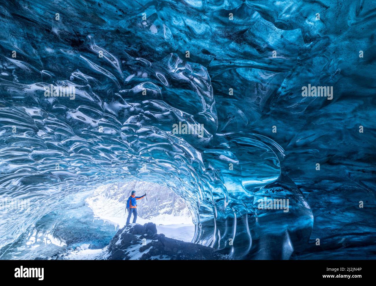 Grotte de glace, Breidamerkurjokull, glacier de Vatnajokull, dans l'est de l'Islande. Banque D'Images