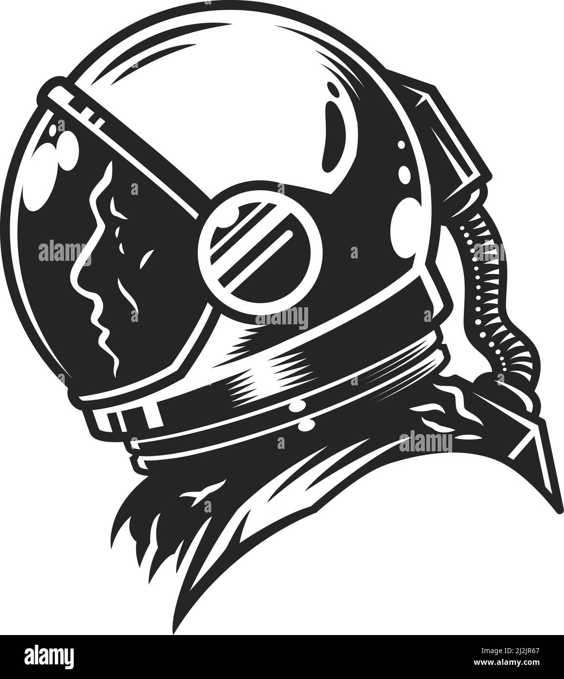Modèle de vue de profil cosmonaute monochrome vintage en combinaison d'espace isolée illustration vectorielle Illustration de Vecteur