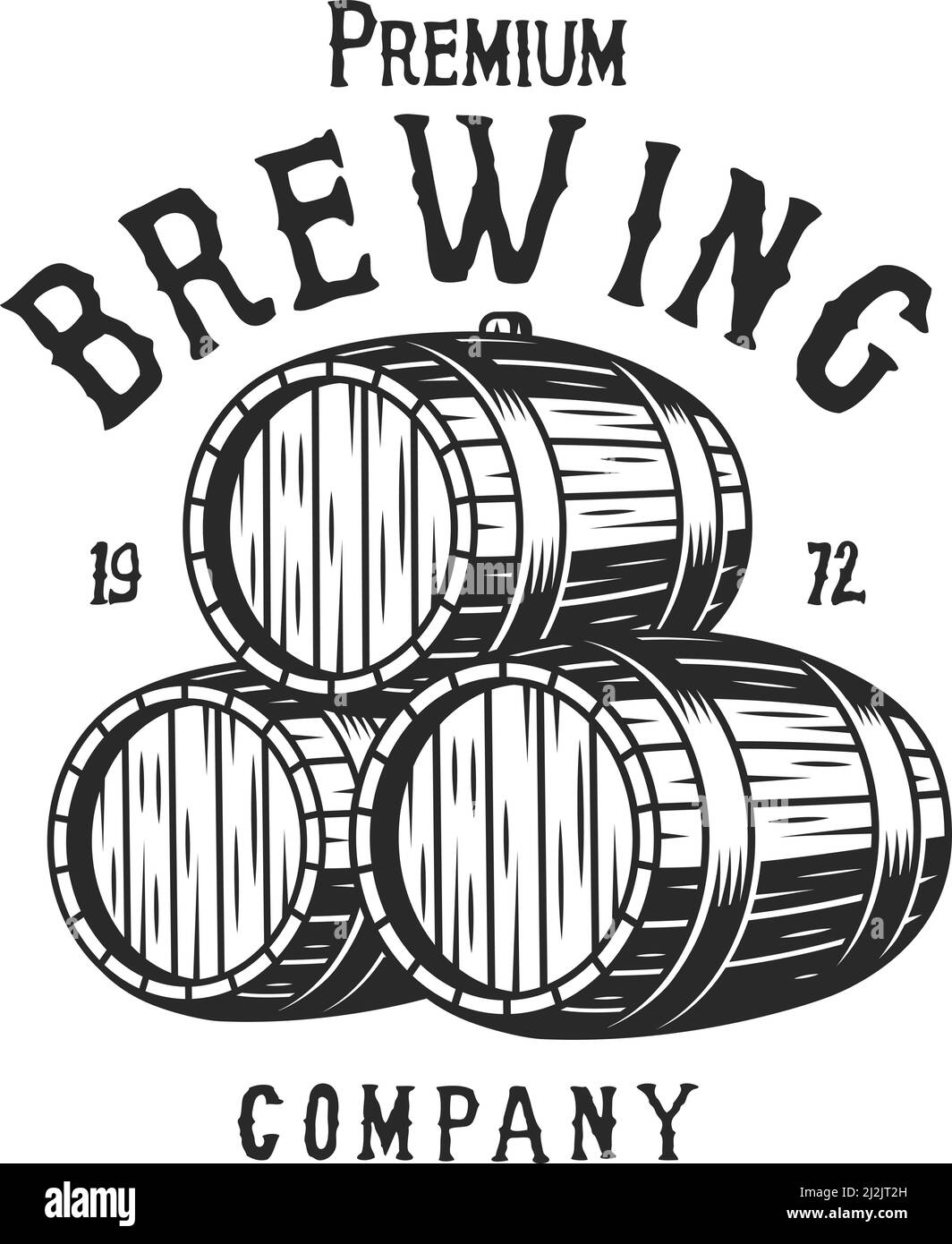 Logotype de brasserie monochrome vintage avec fûts en bois de bière et inscriptions illustration vectorielle isolée Illustration de Vecteur