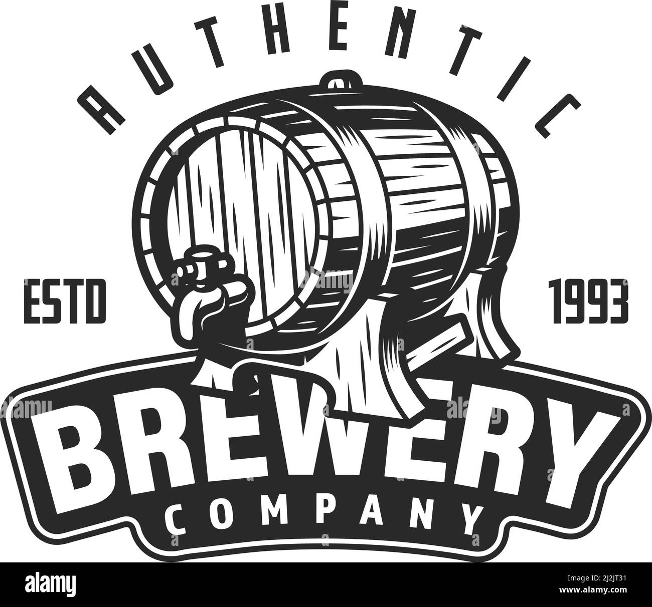 Modèle de logo de brasserie vintage avec baril de bois de bière et inscriptions illustration vectorielle isolée Illustration de Vecteur