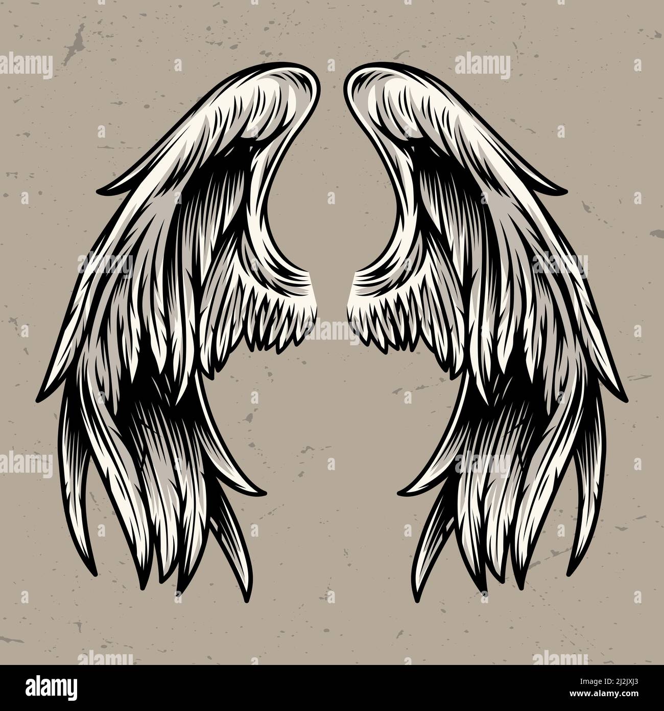 Modèle à deux ailes d'ange dans une illustration vectorielle isolée de style vintage Illustration de Vecteur