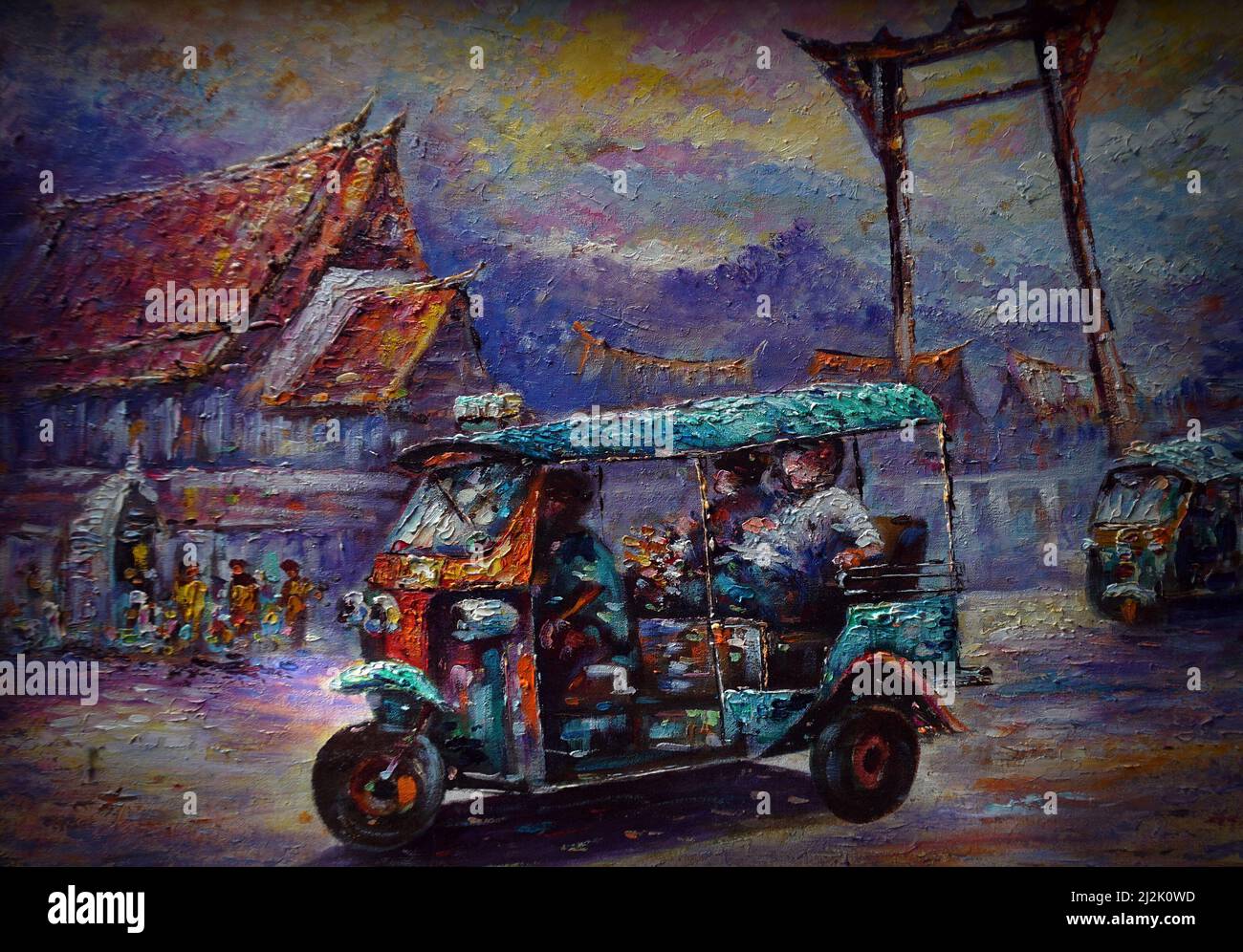 Art peinture à l'huile Fine art Thaïlande Tuk Tuk voiture , taxi , siam terre de sourires Banque D'Images