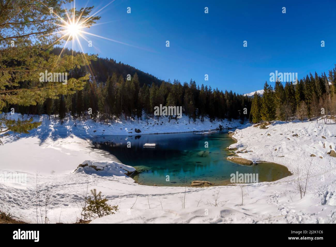 Lac Cauma près de Flims en hiver, Grisons, Suisse Banque D'Images