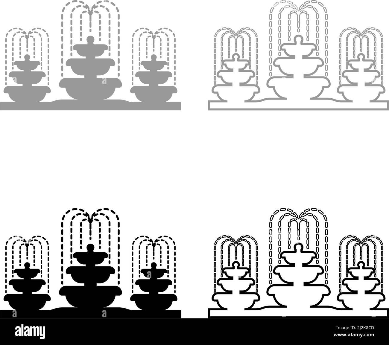 Icône de la série de fontaines gris noir couleur vecteur illustration image simple remplissage Uni contour ligne mince plat Illustration de Vecteur