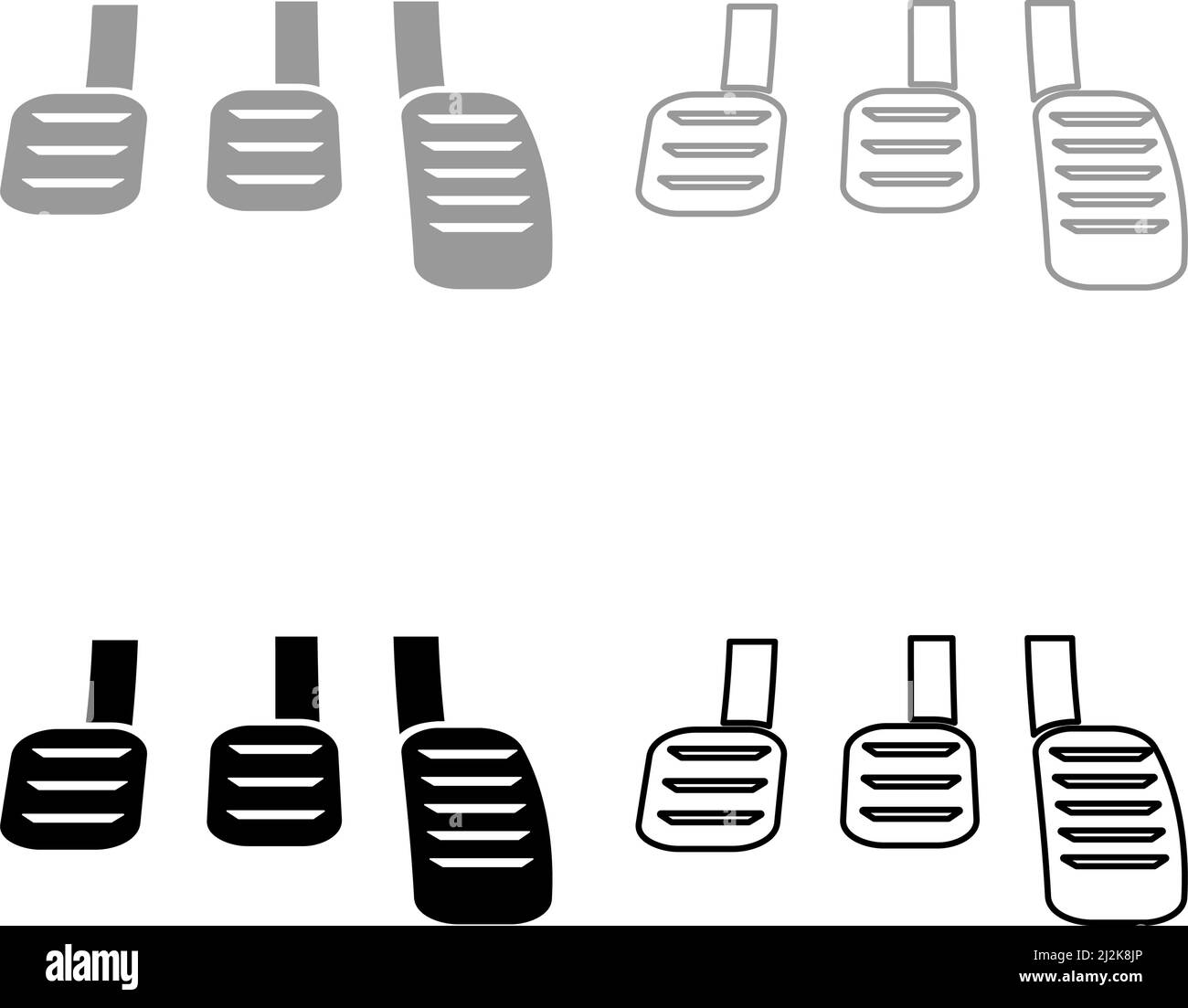 Pédales frein embrayage accélérateur transmission manuelle voiture icône de jeu gris noir de couleur vecteur illustration image simple remplir ligne de contour Illustration de Vecteur