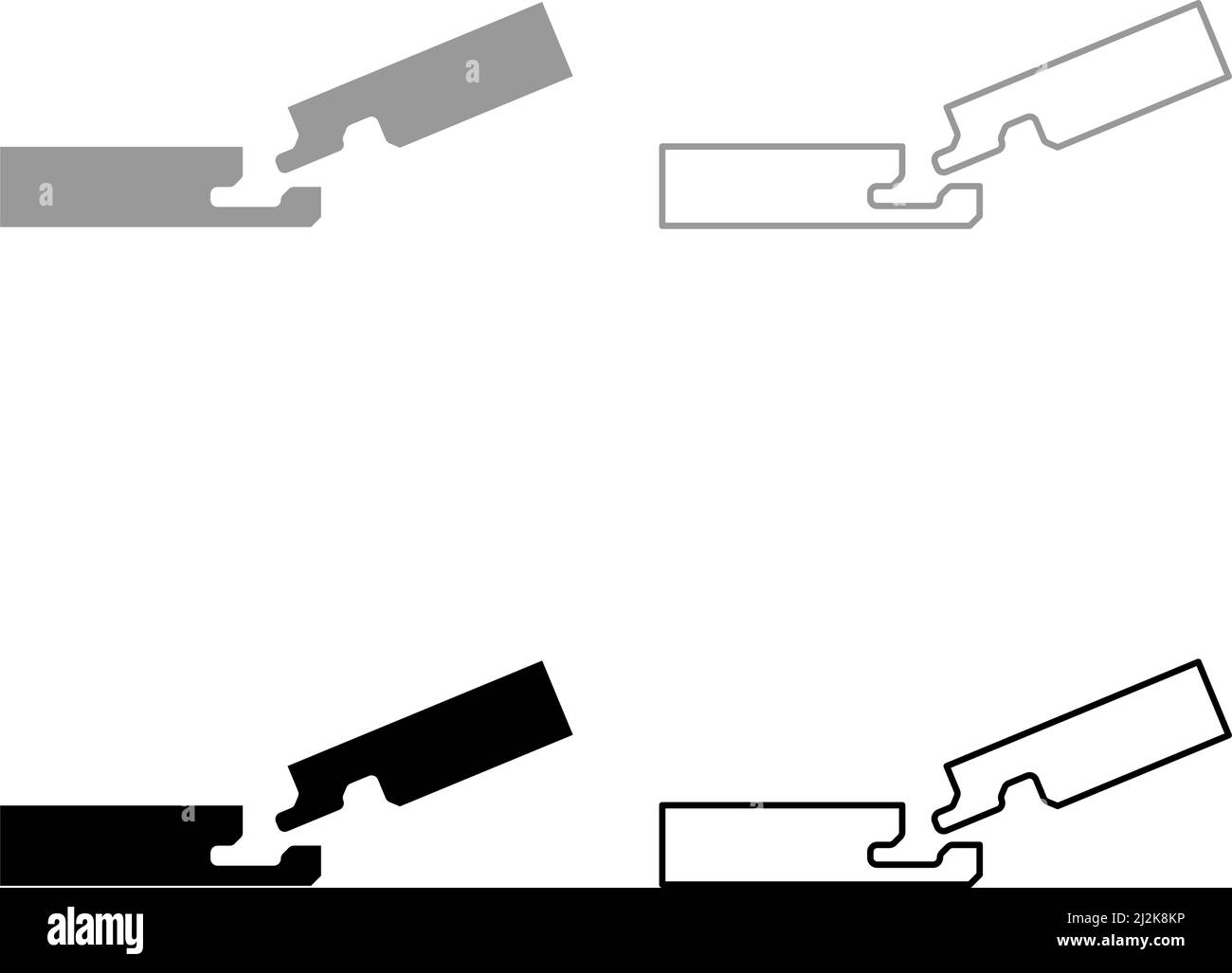 Connexion de deux planches dans la rainure Construction de plancher de bois écart de joint profil libre ensemble de vues icône gris noir couleur vecteur image simple Illustration de Vecteur