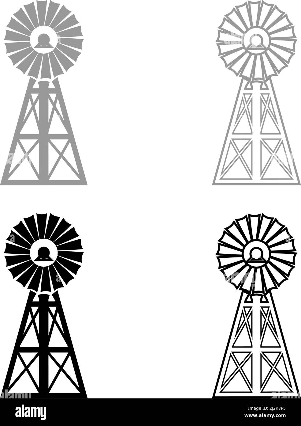 Groupe électrogène vent icône gris noir couleur vecteur illustration image simple remplissage Uni contour ligne mince plat style Illustration de Vecteur