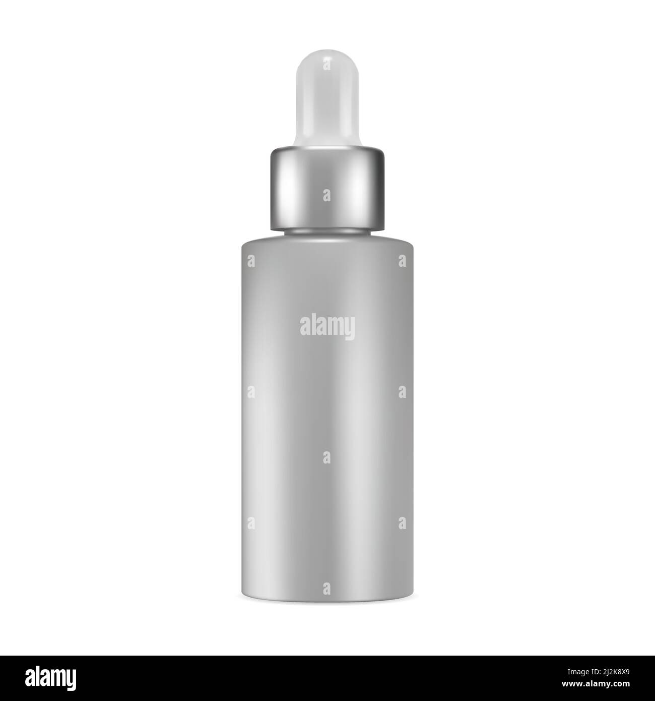 Flacon compte-gouttes d'huile cosmétique. Maquette de bouteille essence de sérum. Flacon compte-gouttes argenté pour produit de collagène. Flacon de pipette à huile essentielle, soin naturel des arômes Illustration de Vecteur