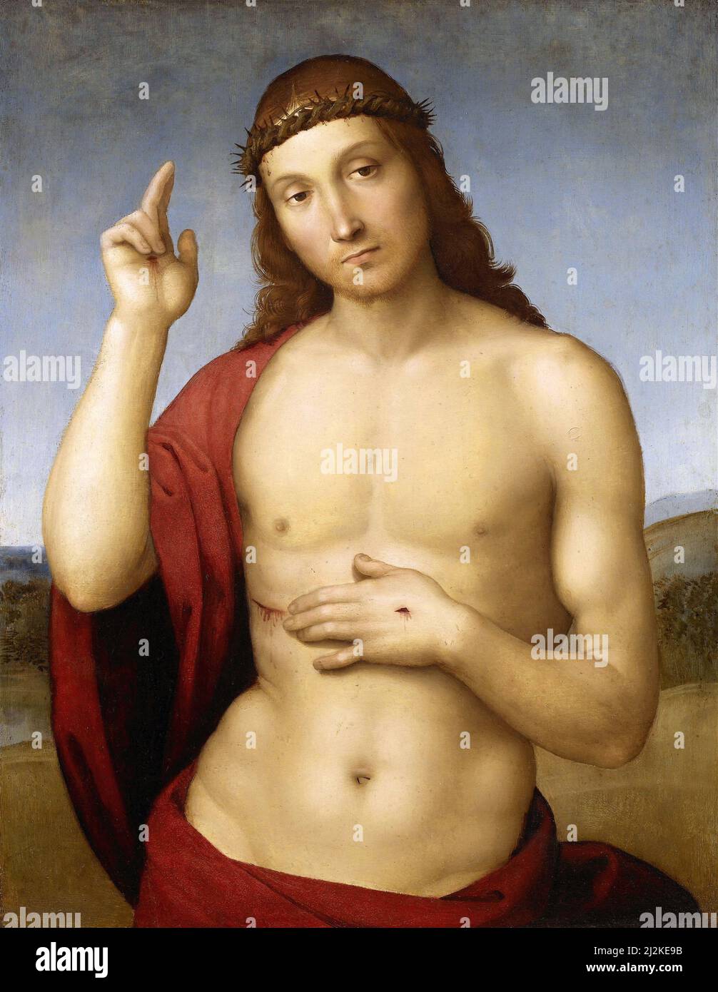 Art antique par l'artiste italien Raphaël - Christ Bénédiction (Pax Vobiscum) (1505-1506).Art de la haute Renaissance par Raffaello Sanzio da Urbino 1483 - 1520. Banque D'Images