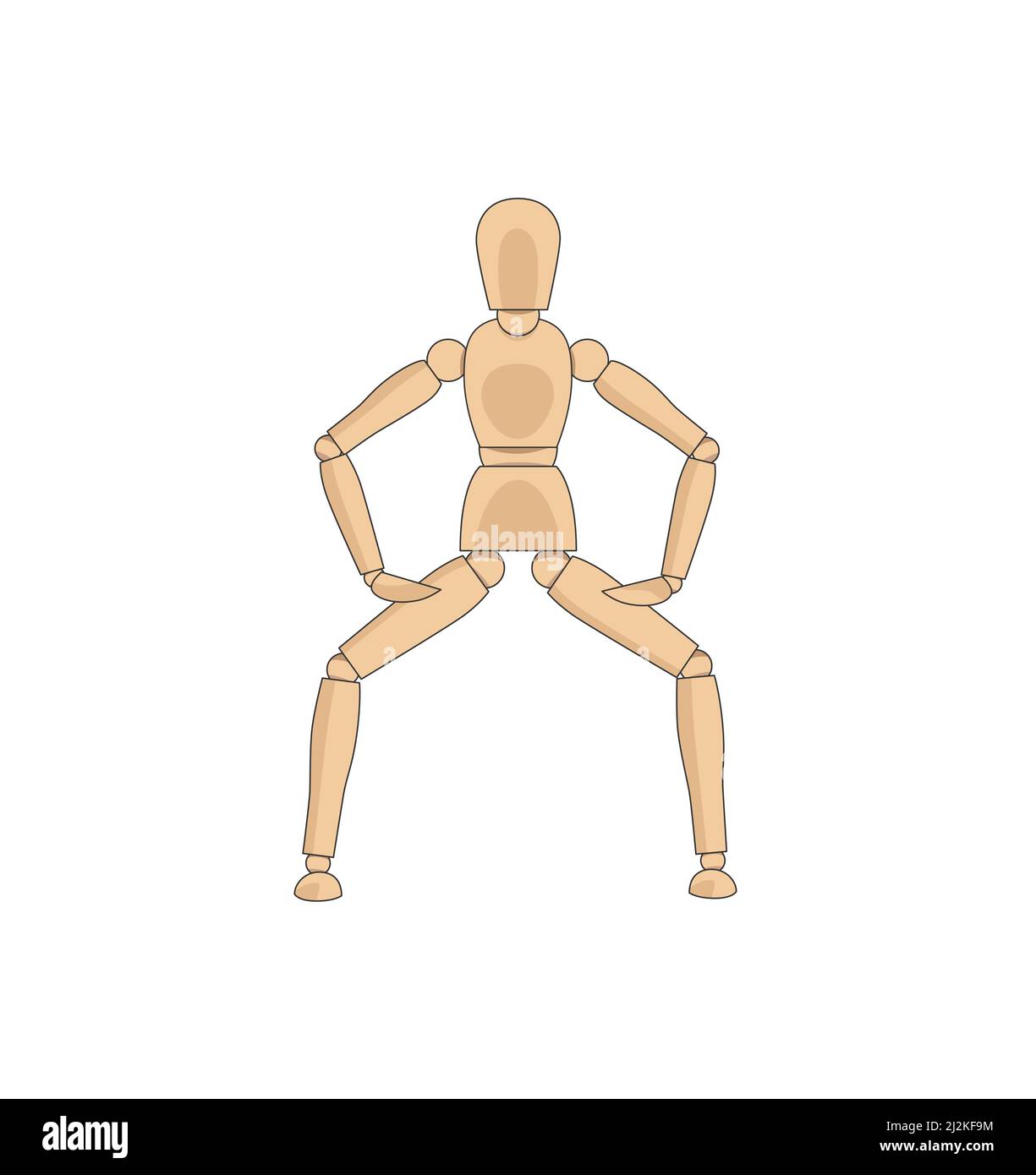 Modèle homme en bois, mannequin pour dessiner l'anatomie du corps humain posture forte. Mannequin control figure vecteur illustration simple image de stock Illustration de Vecteur
