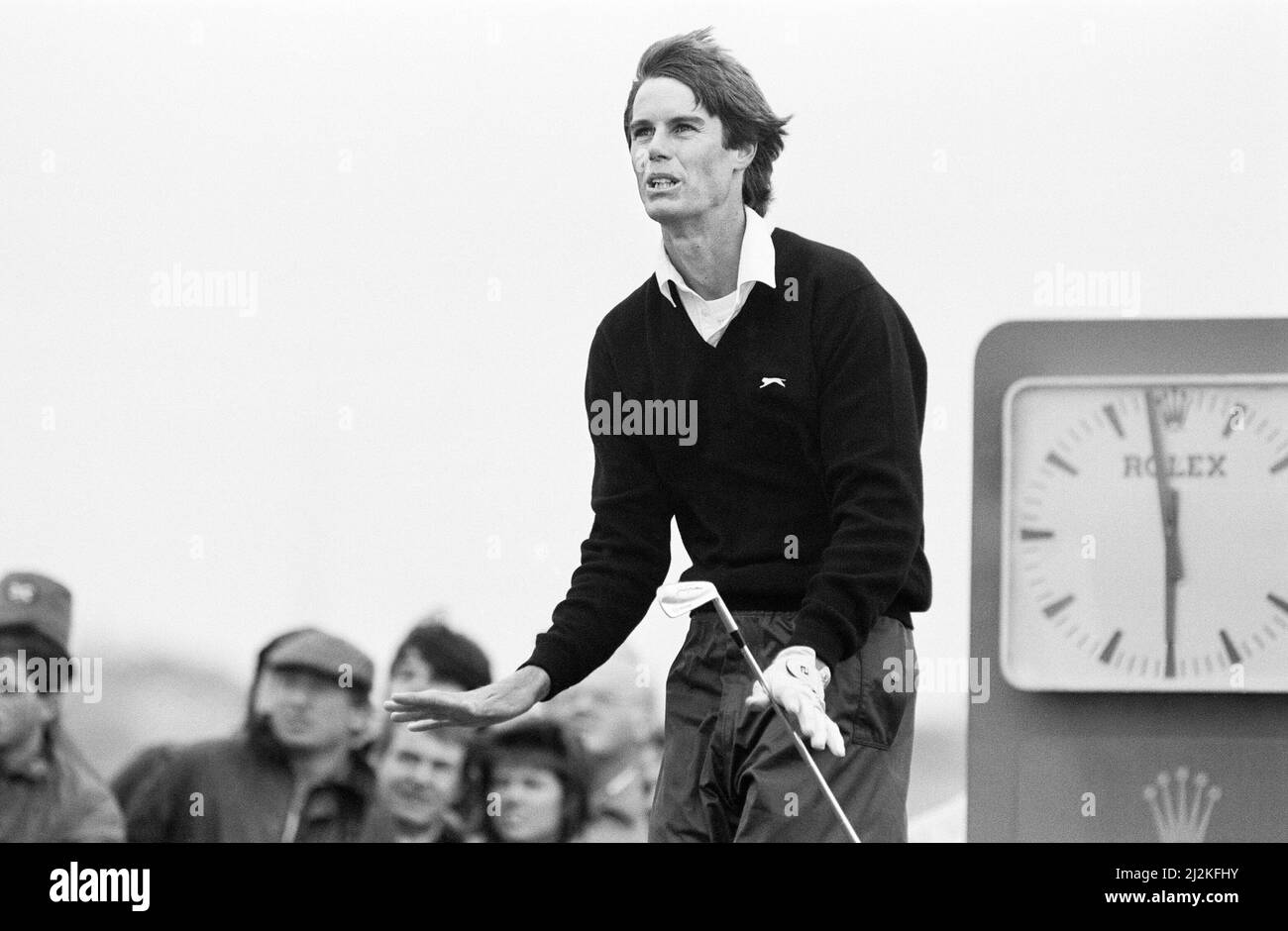 British Open 1987. Muirfield Golf Links, Gullane, Écosse, du 16th au 19th juillet 1987. Sur la photo, Paul Azinger regarde dans l'angoisse après sa photo. Banque D'Images