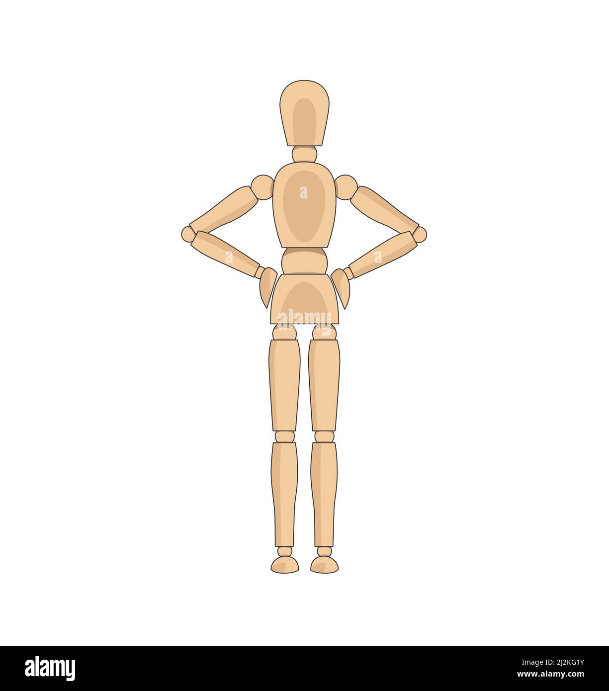 Modèle homme en bois, mannequin pour dessiner l'anatomie du corps humain posture debout sérieuse pose. Mannequin control figure vecteur illustration simple image de stock Illustration de Vecteur