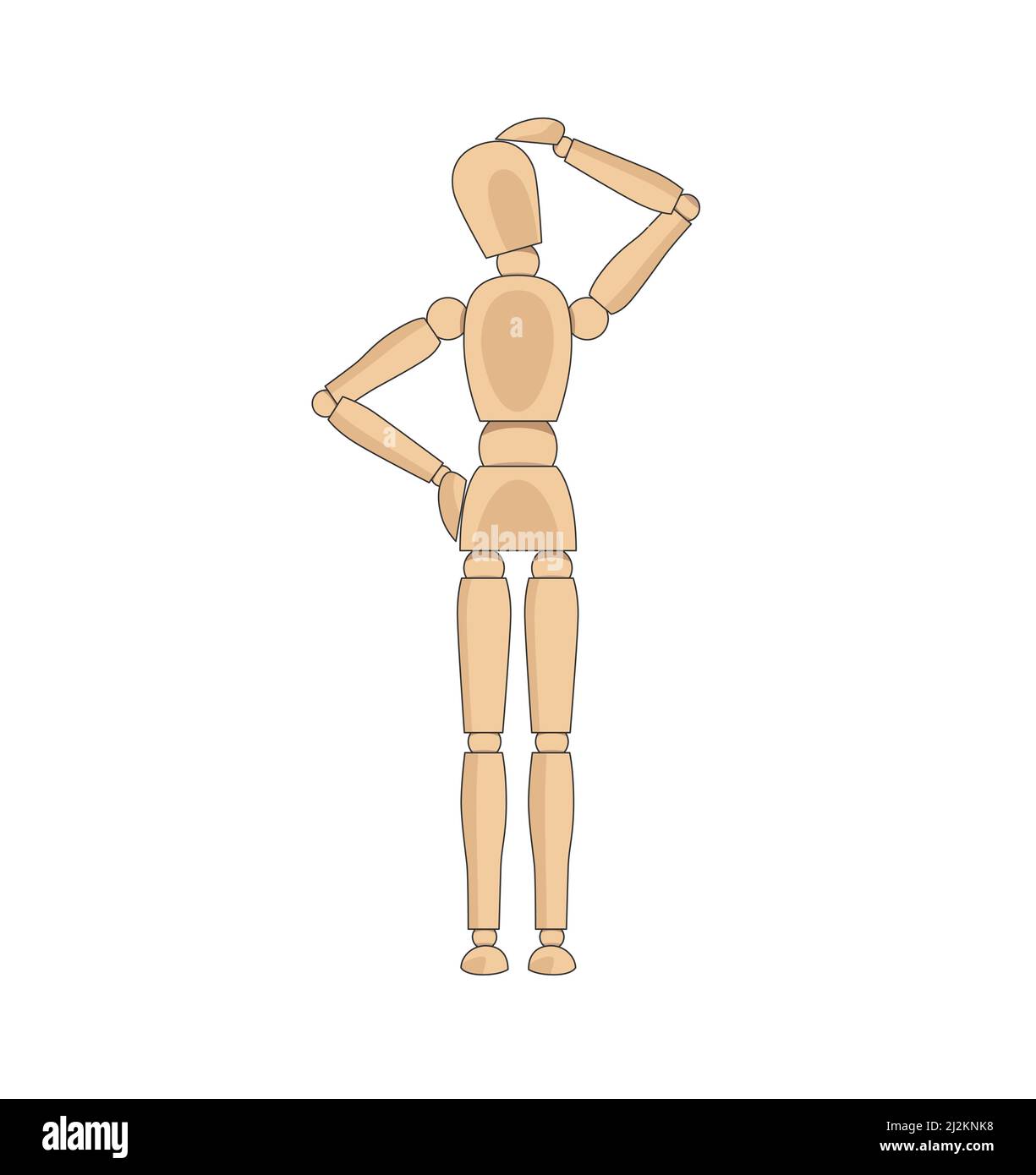 Modèle homme en bois, mannequin pour dessiner une posture de réflexion anatomique du corps humain, montrant la direction. Mannequin control figure modèle vecteur illustration simple stock Illustration de Vecteur