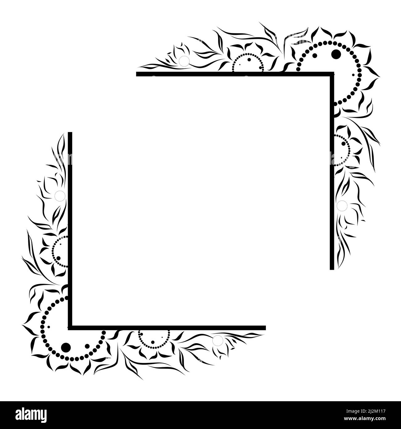 Cadre graphique noir et blanc, motif floral, vecteur Banque D'Images