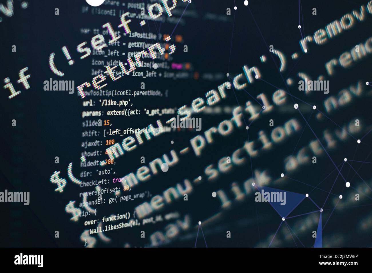Écran de code de programmation du développeur logiciel. Temps de travail de programmation logicielle. Banque D'Images
