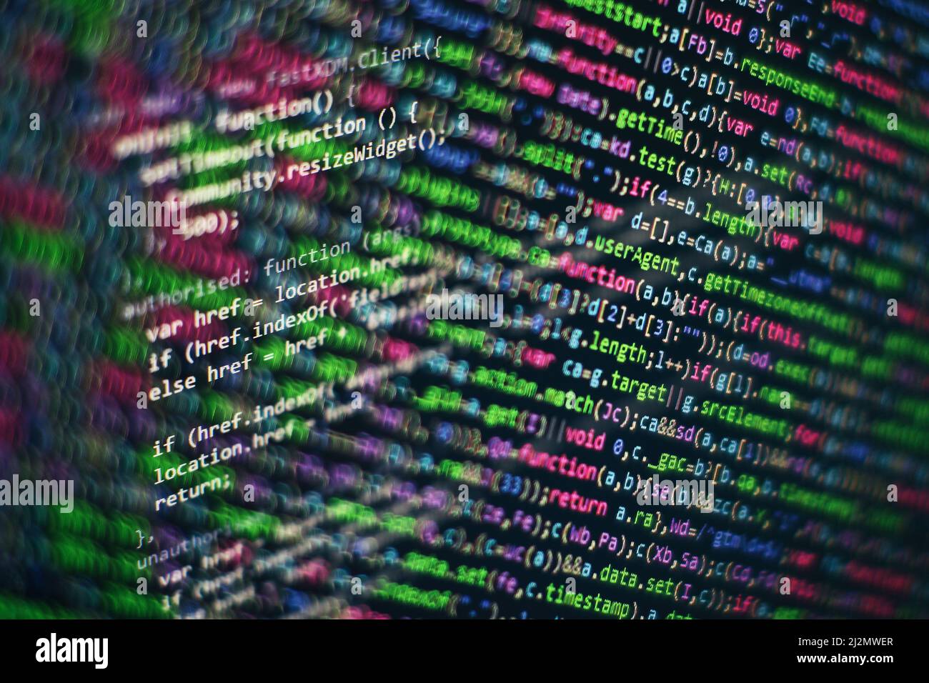 Écran de code de programmation du développeur logiciel. Temps de travail de programmation logicielle. Banque D'Images