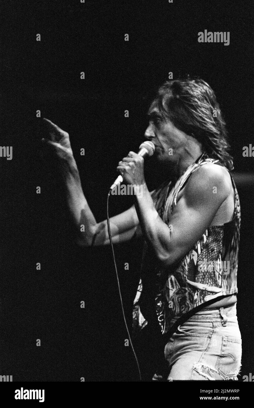 Iggy Pop (chanteur des États-Unis) se interprétant au Reading Rock Festival, Little John's Farm, Reading, Angleterre, le vendredi 23rd août 1991. Iggy a pour nom de naissance James Newell Osterberg, Jr. Iggy a pour liste de jeux le long de la rue, My Baby veut Rock & Roll, Raw Power, Gimme danger, Loose, T.V. Œil, saleté, os d'amour, cinq pieds un, China Girl, Lust for Life, Candy photo prise le 23rd août 1991 Banque D'Images