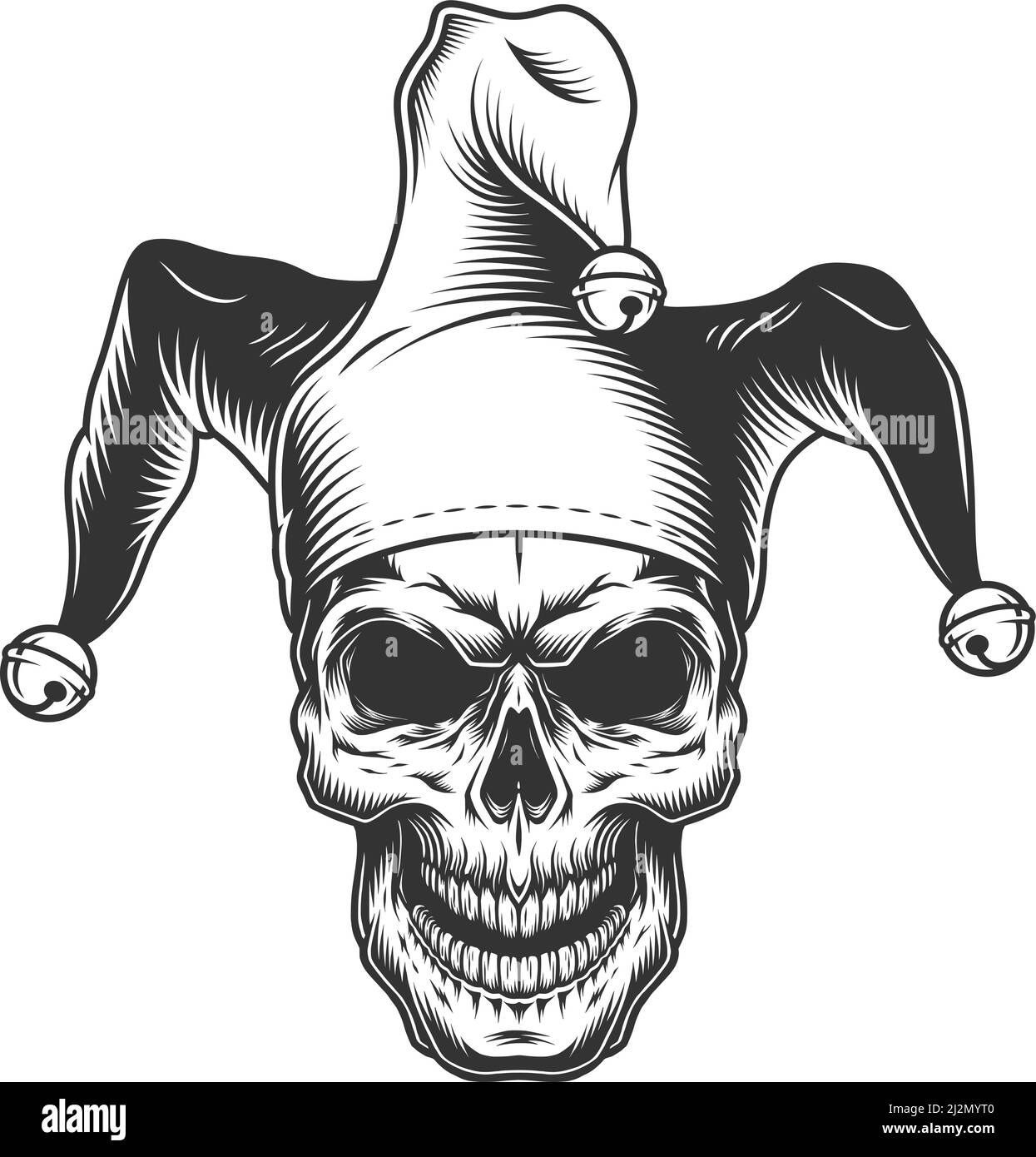 Crâne en chapeau de jester. Illustration vectorielle monochrome Illustration de Vecteur