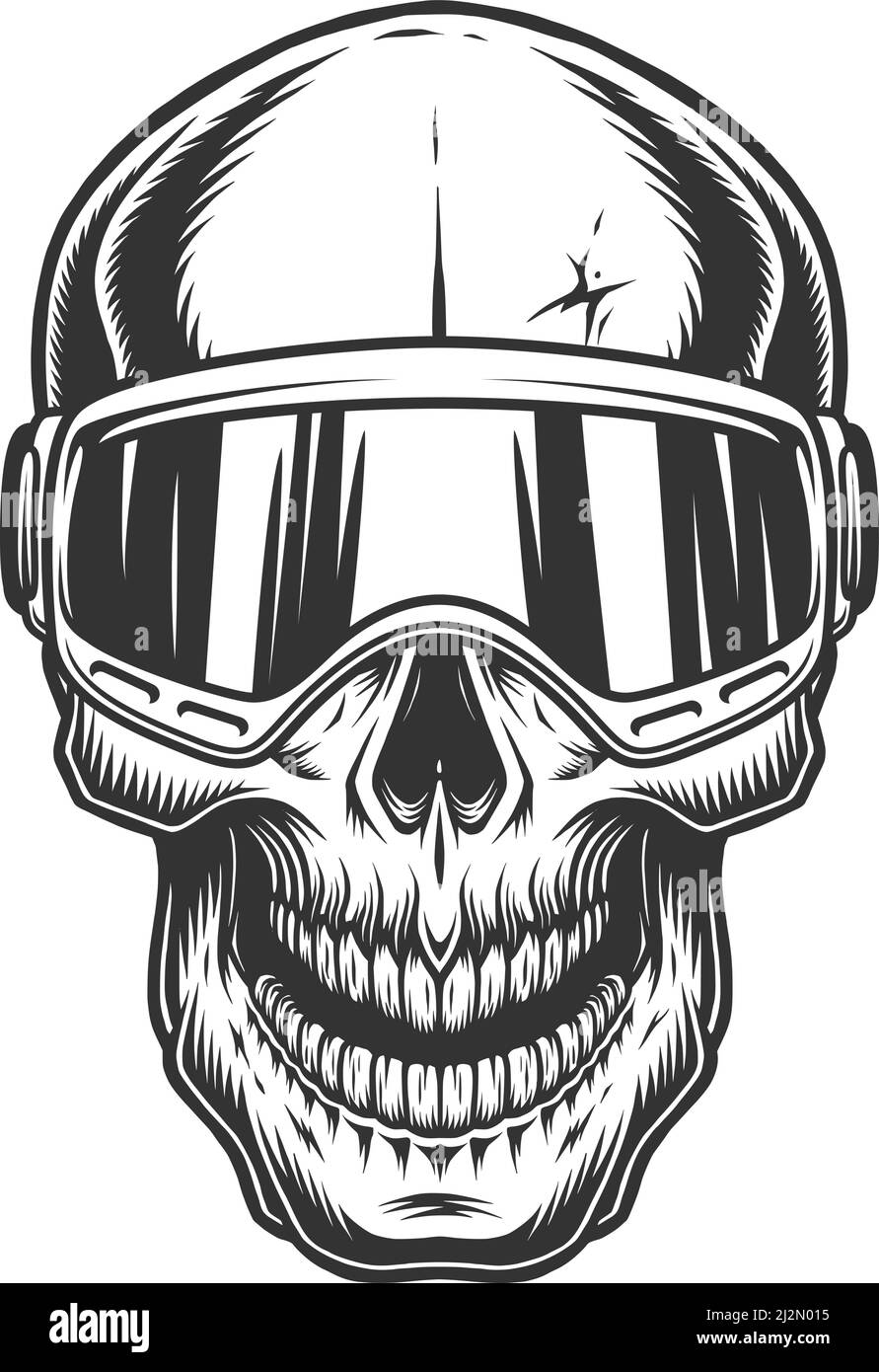 Crâne dans les lunettes de ski. Illustration vectorielle vintage Illustration de Vecteur