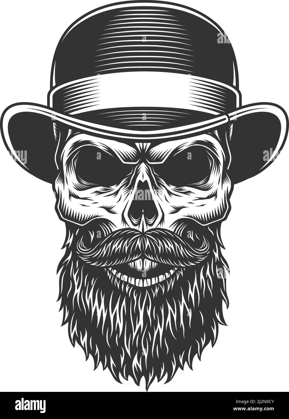 Crâne dans le chapeau de melon. Illustration vectorielle Illustration de Vecteur