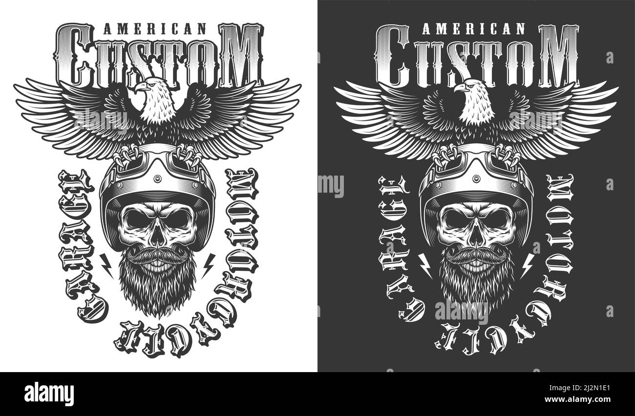 Emblème de motard avec aigle et crâne. Illustration vectorielle Illustration de Vecteur
