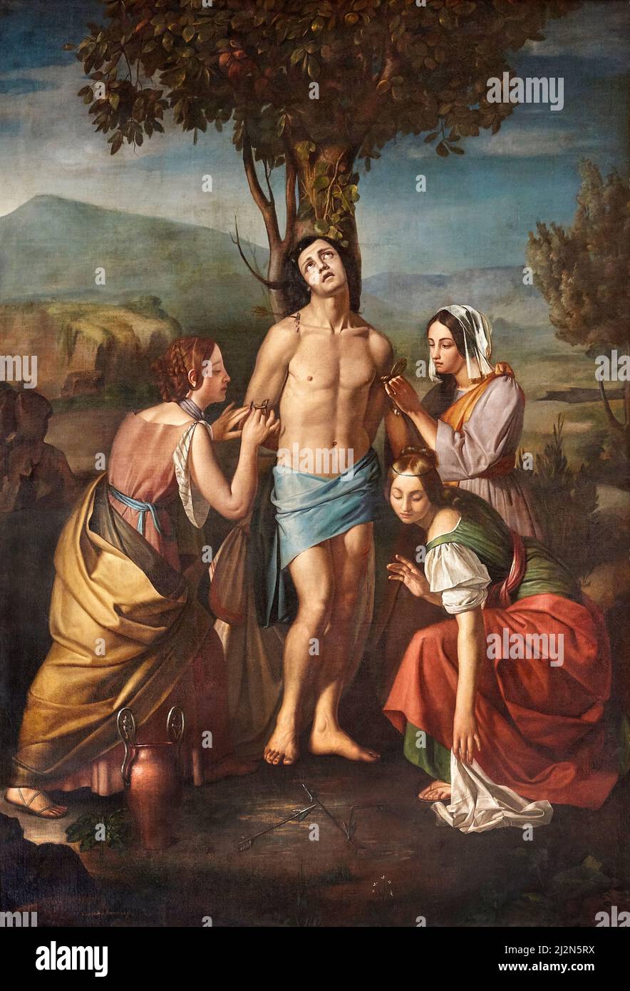 Saint-Sébastien - huile sur toile - Giovanni Fiamminghi - 1840 - Luzzara (Re), Italie, église Saint-Georges Banque D'Images