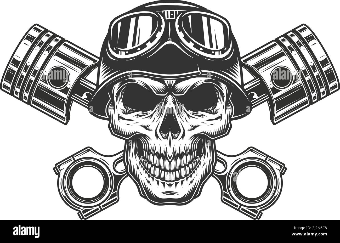 Tatouage Tete De Mort Casque Moto Crâne de motard dans un casque de moto avec pistons de moteur croisés dans  illustration vectorielle isolée de style monochrome vintage Image  Vectorielle Stock - Alamy
