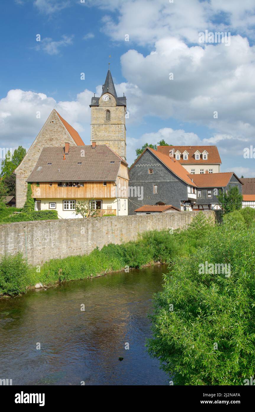Village de Themar,Rivière Werra,Thuringe,Allemagne Banque D'Images