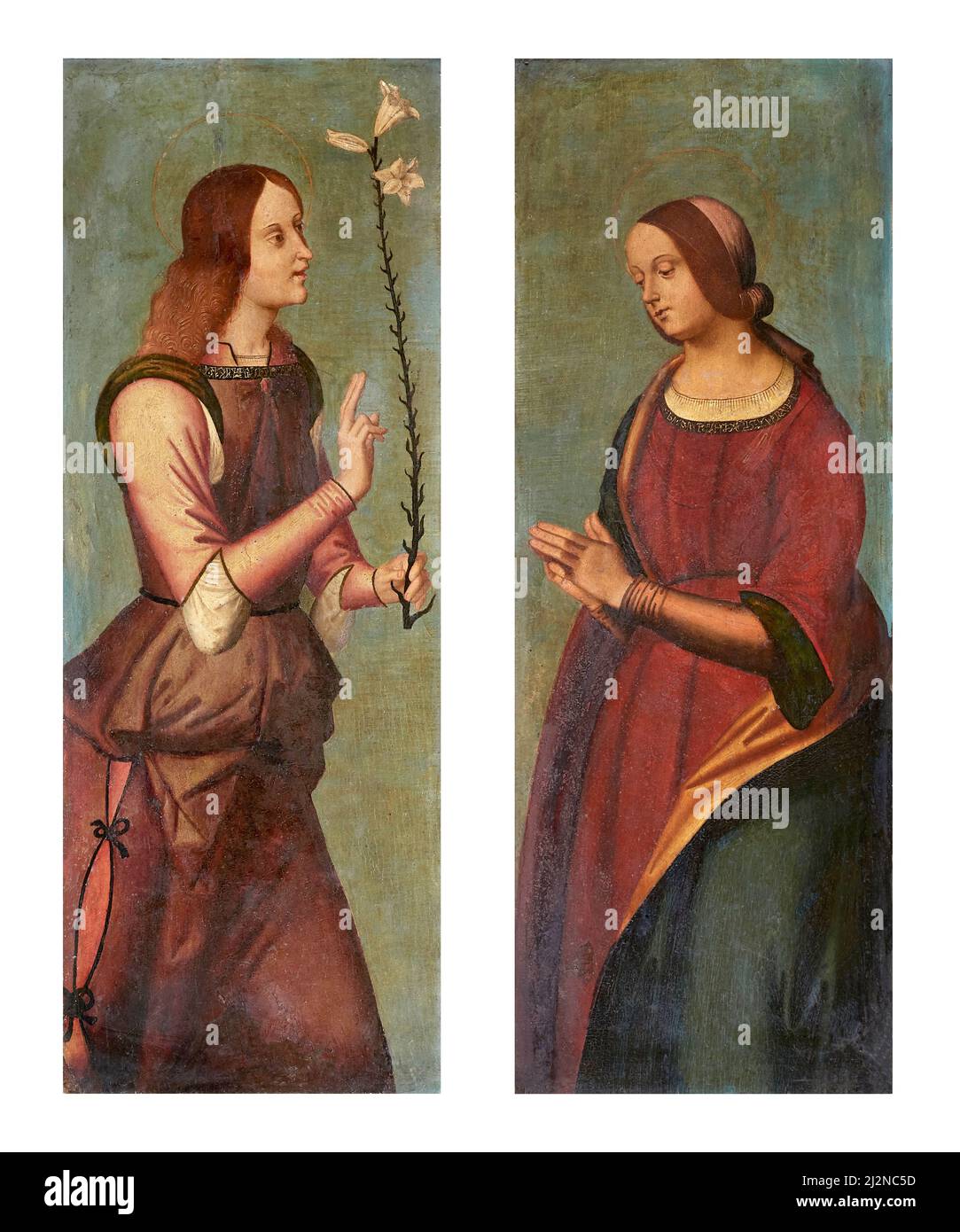 Angel annonceur et Vierge a annoncé - - huile sur bois - Domenico Panetti - dernière décennie du 15th siècle - Ferrara, Italie, église de Sainte Marie en V Banque D'Images