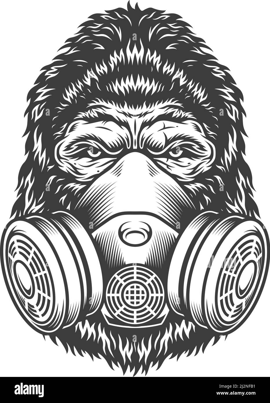 Gorille grave de style monochrome dans le masque anti-poussière du respirateur. Illustration vectorielle vintage Illustration de Vecteur