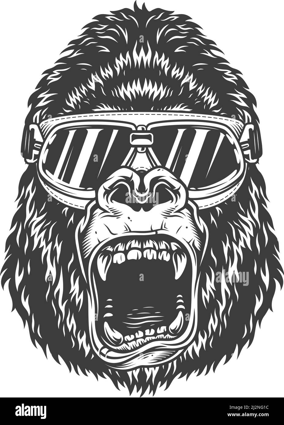 Gorille en colère de style monochrome avec lunettes de ski. Illustration vectorielle vintage Illustration de Vecteur