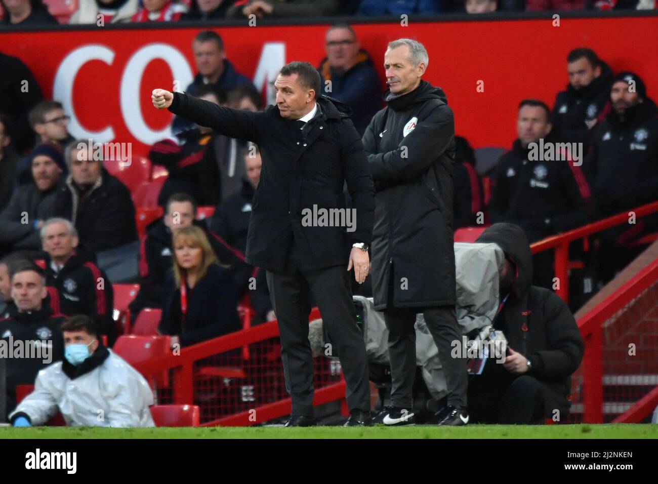 Brendan Rodgers, directeur de Leicester City, lors du match de la Premier League à Old Trafford, dans le Grand Manchester, au Royaume-Uni. Date de la photo: Samedi 2 avril 2022. Le crédit photo devrait se lire: Anthony Devlin Banque D'Images