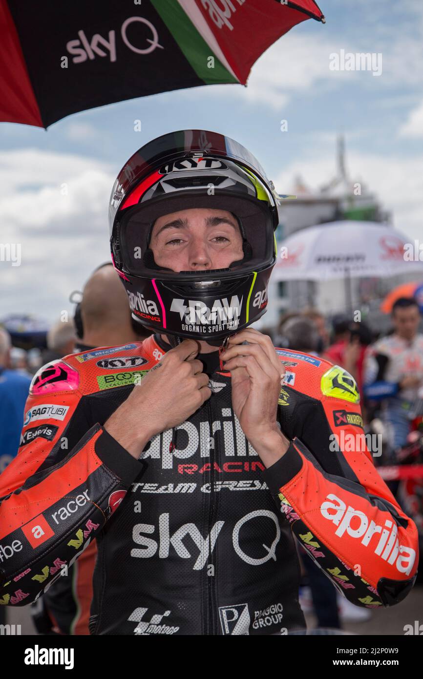 ALEIX Espargaro (Aprilia Racing Team Gresini) au début du Grand Prix d'Allemagne de MotoGP à Sachsenring, en Allemagne, le 7th 2019 juillet Banque D'Images