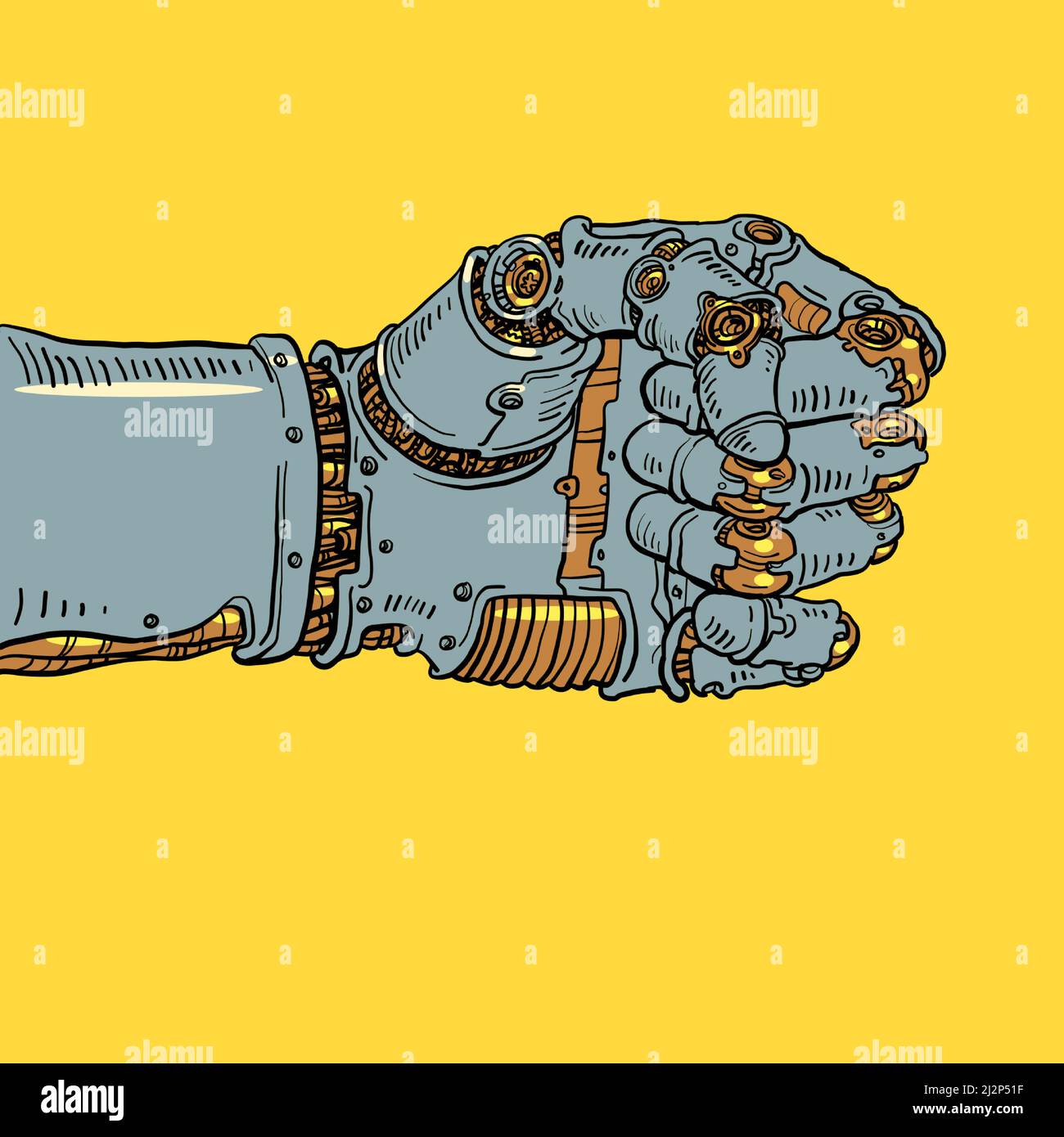 Une main forte est le poing d'un robot géant. Intelligence artificielle, puissance Illustration de Vecteur