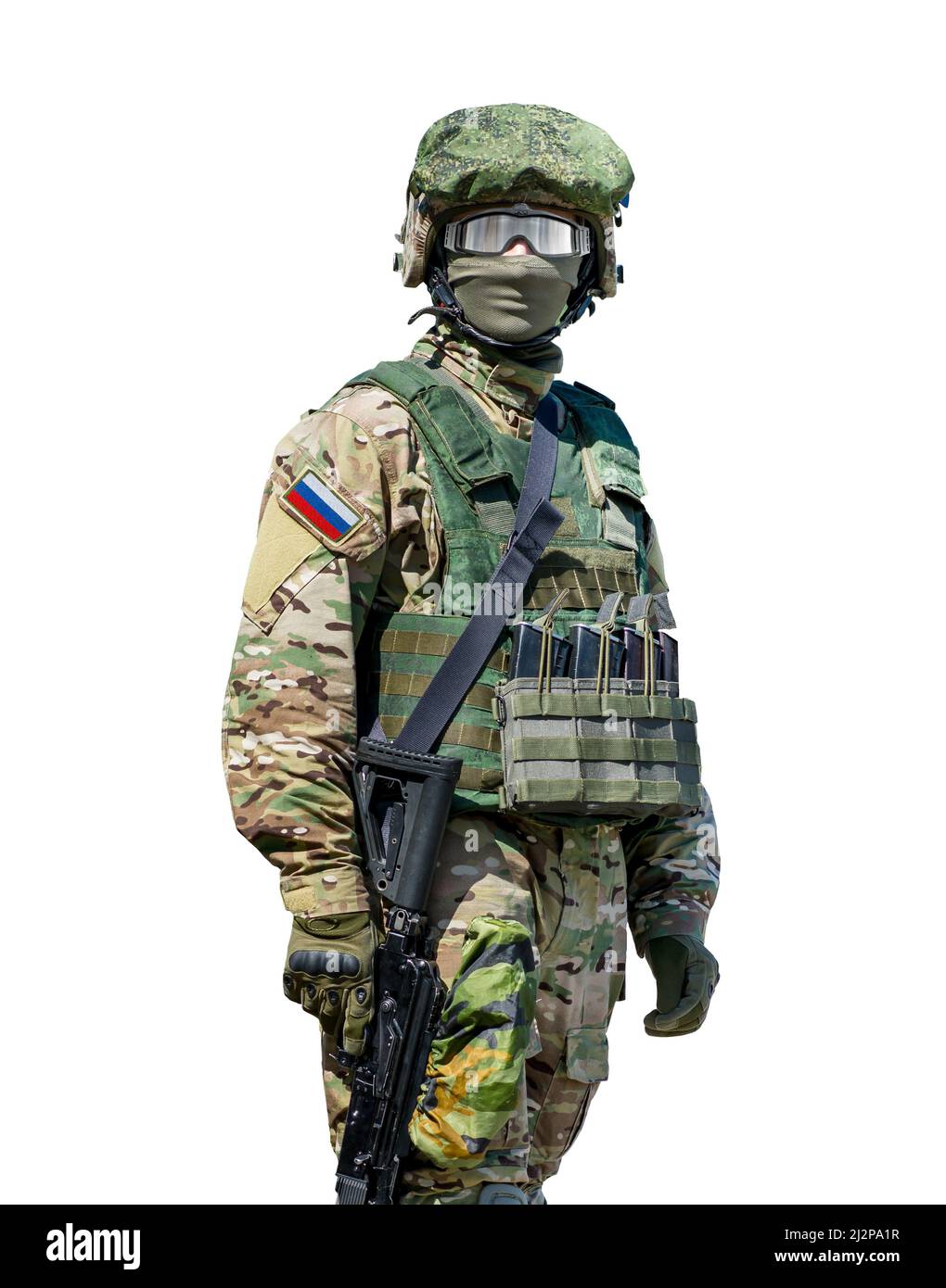 Soldat des forces spéciales de l'armée russe isolé sur blanc Banque D'Images