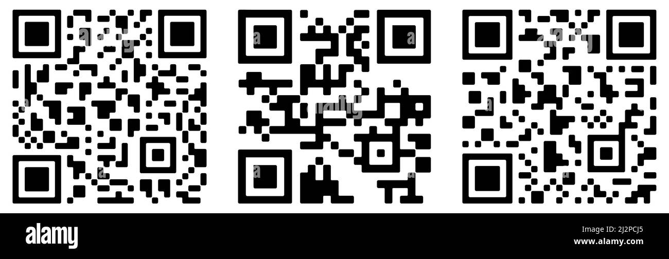 Jeu de trois codes QR vectoriels avec coins arrondis pour votre conception Illustration de Vecteur