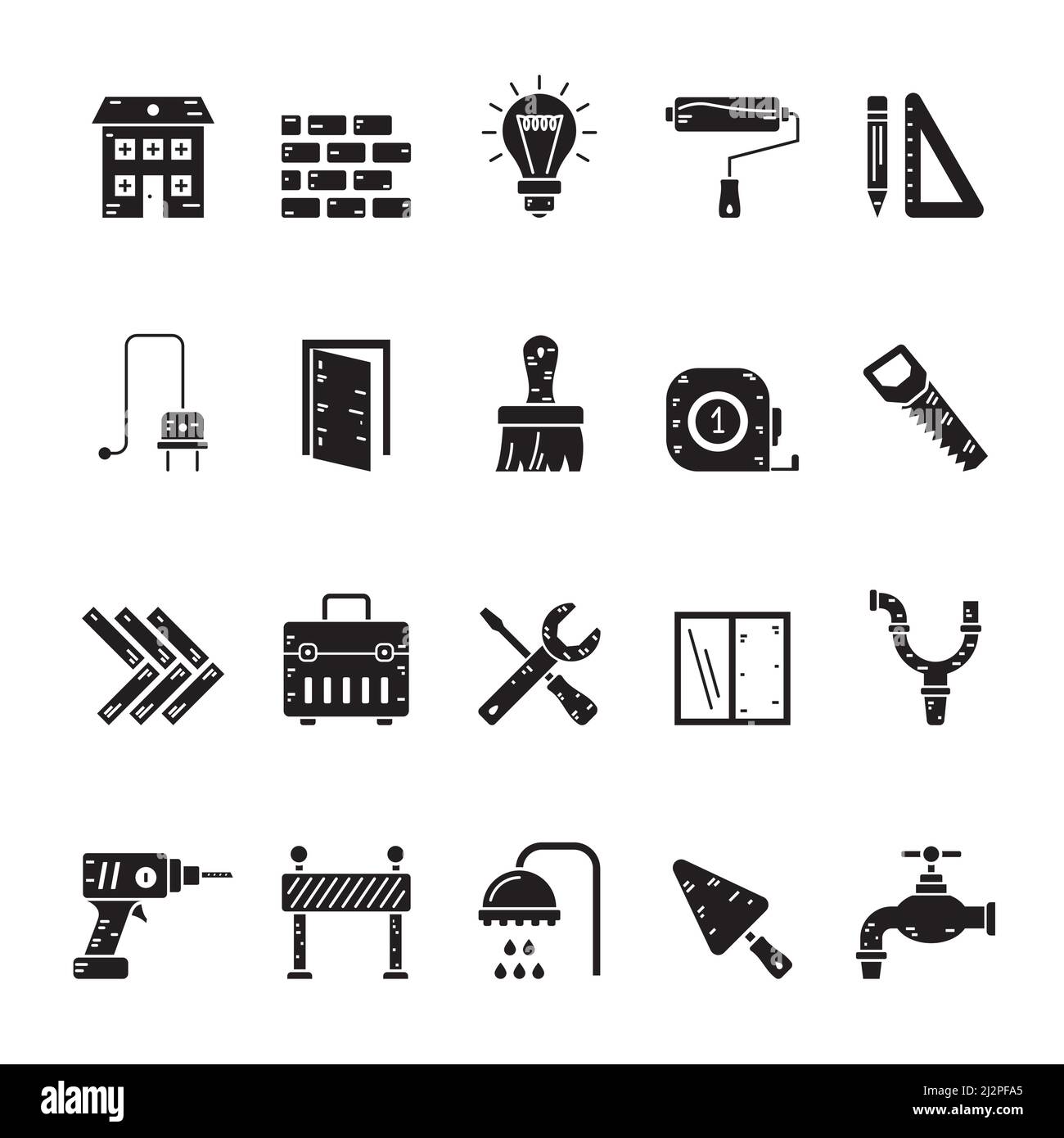Silhouette icônes des outils de construction et de construction - ensemble d'icônes vectorielles Illustration de Vecteur