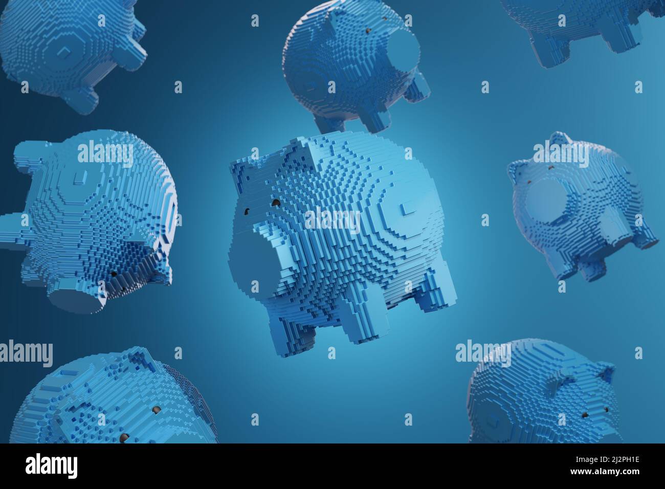 Tirelires bleues faites de cubes. 3d illustration. Banque D'Images
