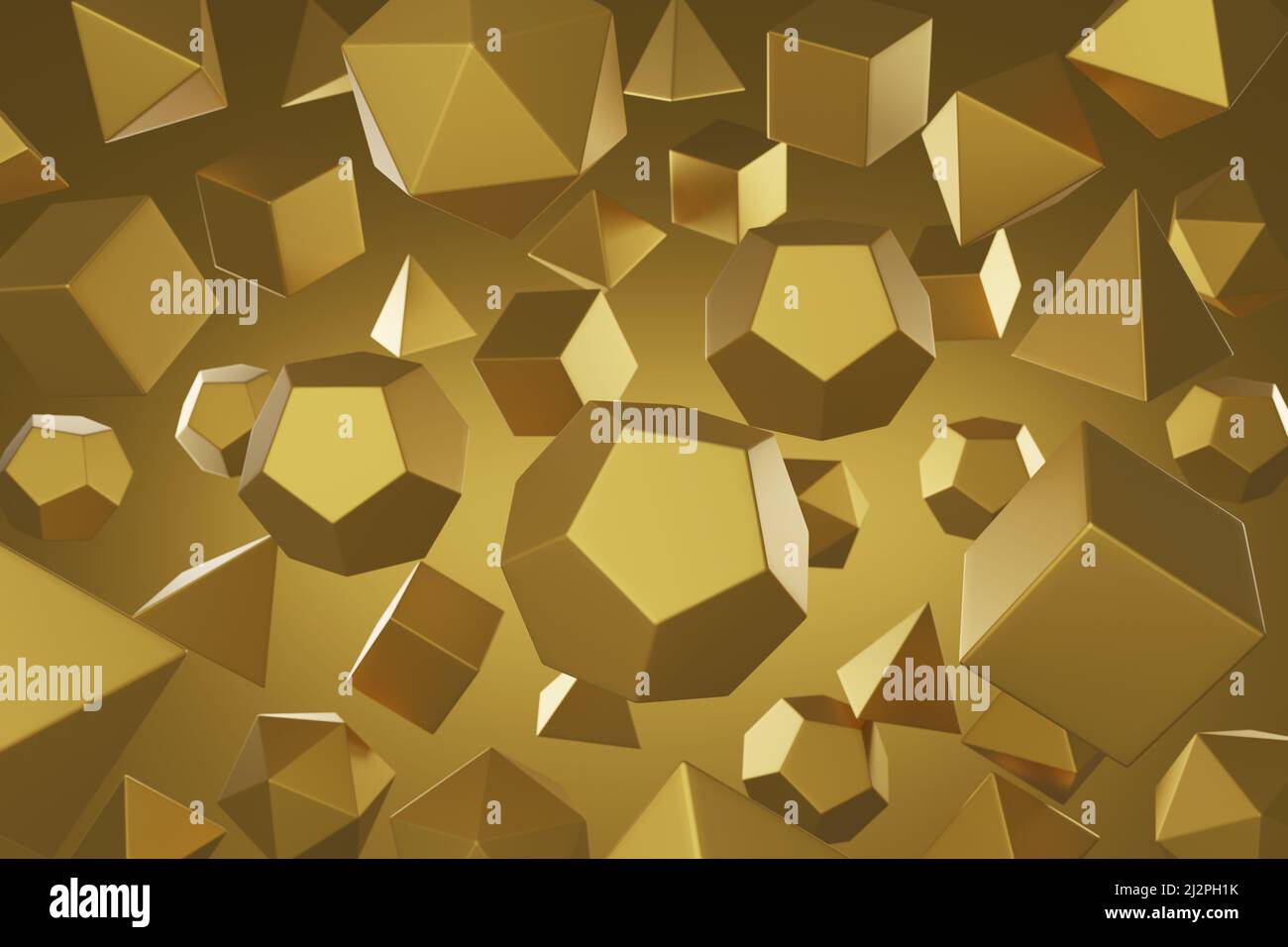 Fond abstrait de polyèdre régulier doré. 3d illustration. Banque D'Images