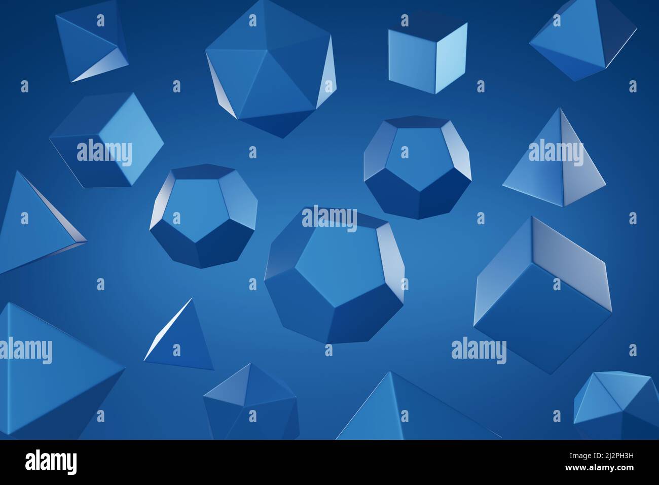 Bleu normal polyhedra arrière-plan abstrait. 3d illustration. Banque D'Images